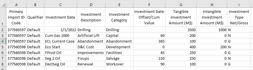 Importing - CSV import set up - economic input Investment