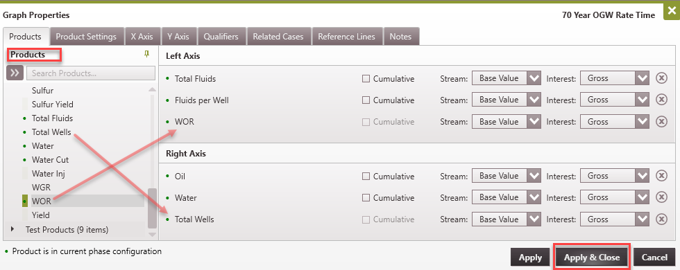 Database setting - phase configuration waterflood graph