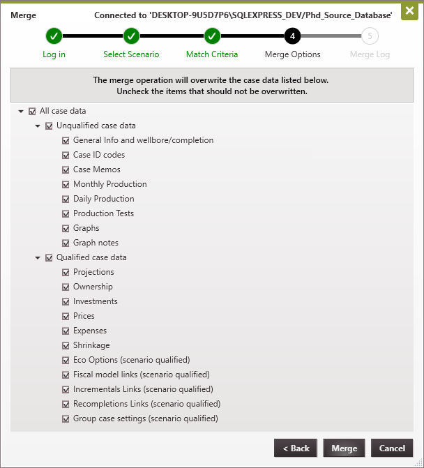 Merge BD - Merge Options