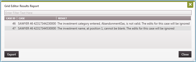 Grid Editor Error Report