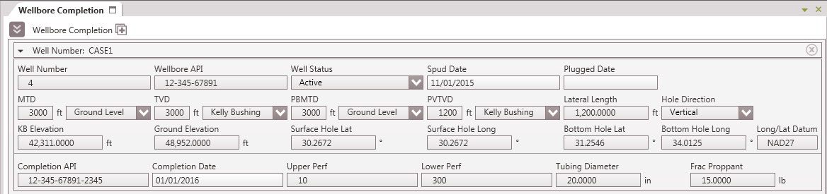 Wellbore Completion Form