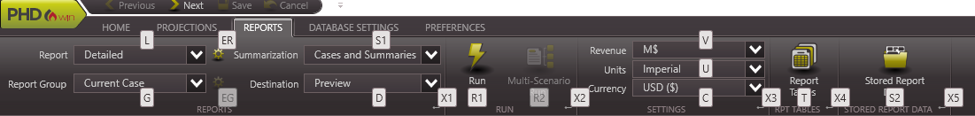 Navigating PHDwin - Keyboard shortcut R