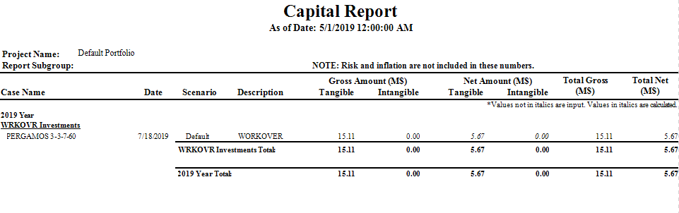 Report - Capital Planning Report table