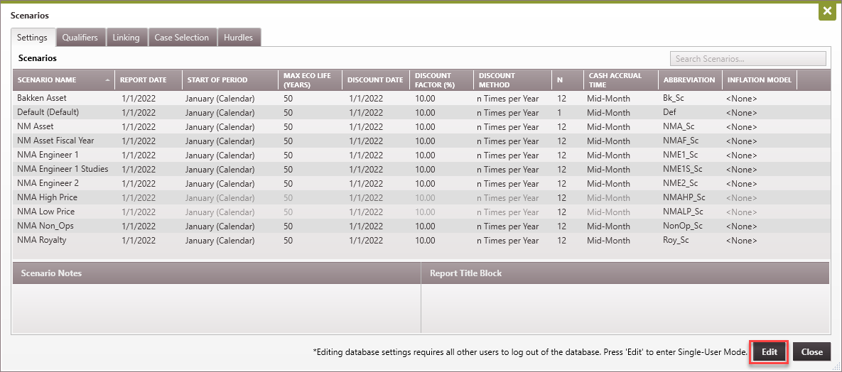 Database Settings - Edit