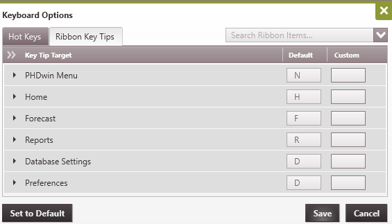 Navigating PHDwin - Ribbon Key Tips