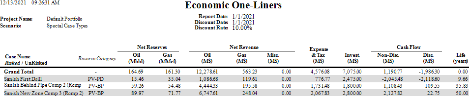 Report - One liner report type