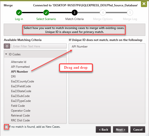 Merge BD - Match Criteria