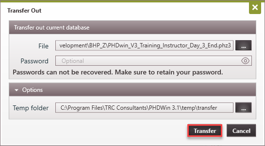 Transfer out database