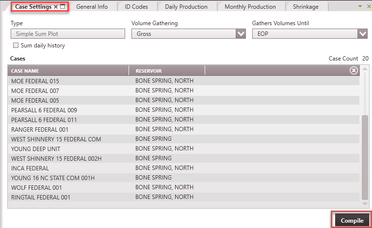 Special Case Type - Create Sum Plot Case Settings