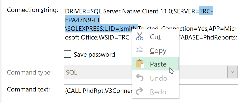 V3C - Edit Connection String Instance name