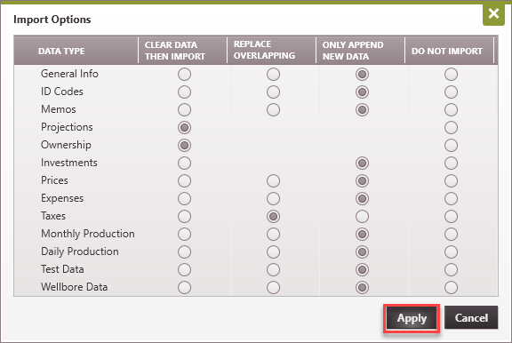 Import data - update import options