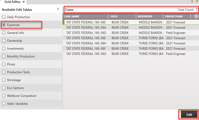 Grid Editor Expense table