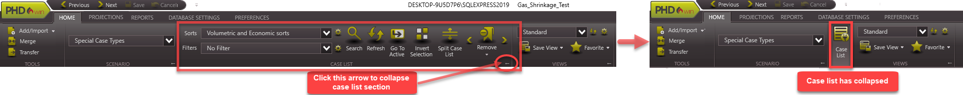 Navigating PHDwin - collapse ribbon section