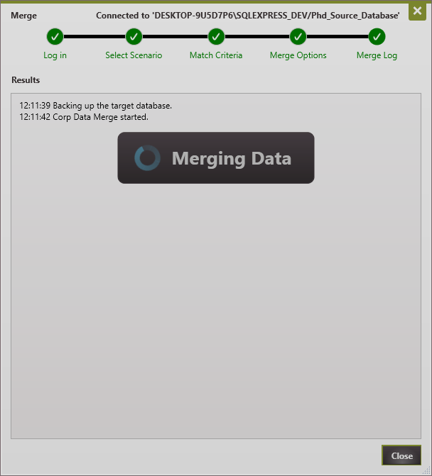 Merge BD - Merge Log process ongoing