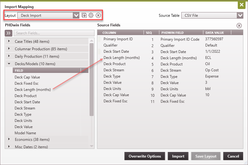 Importing - CSV import layout economic input