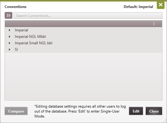 Database setting - Unit Conventions Available
