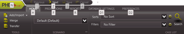 Navigating PHDwin - Keyboard shortcut home