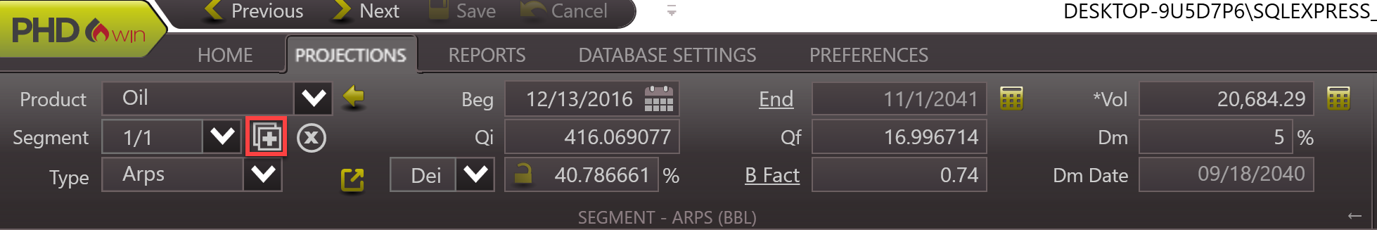 Forecast - add segment to arps