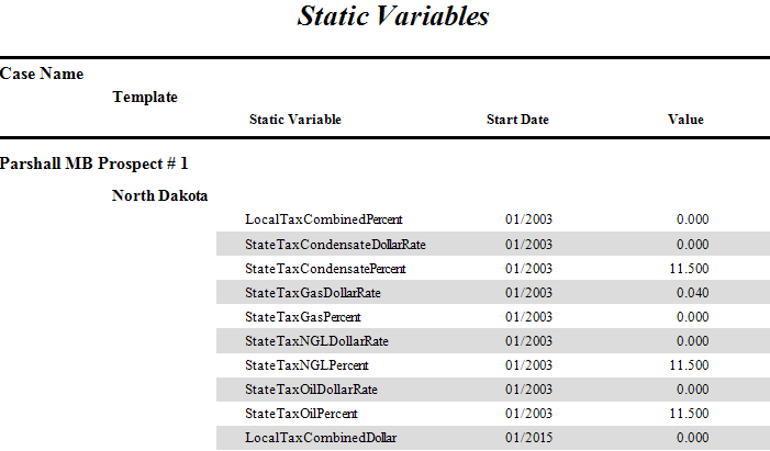 Report - Static Variable Report example