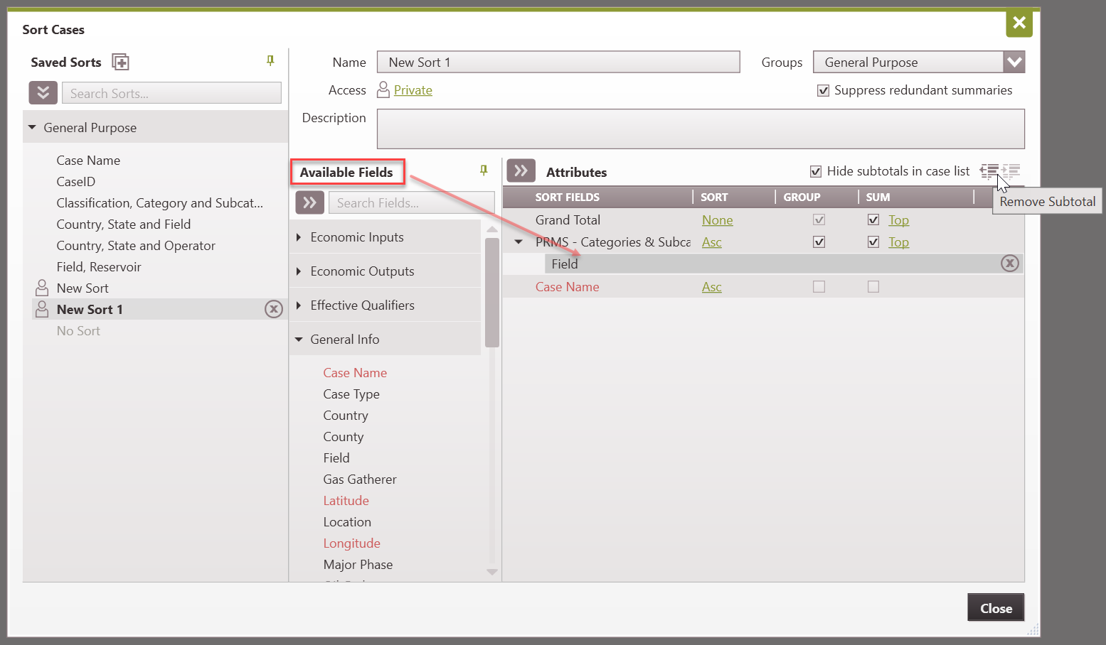 Case List - SortSubtotals
