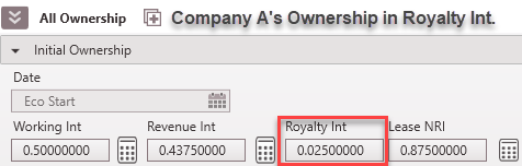 Ownership set up for Company A for Royalty Interest