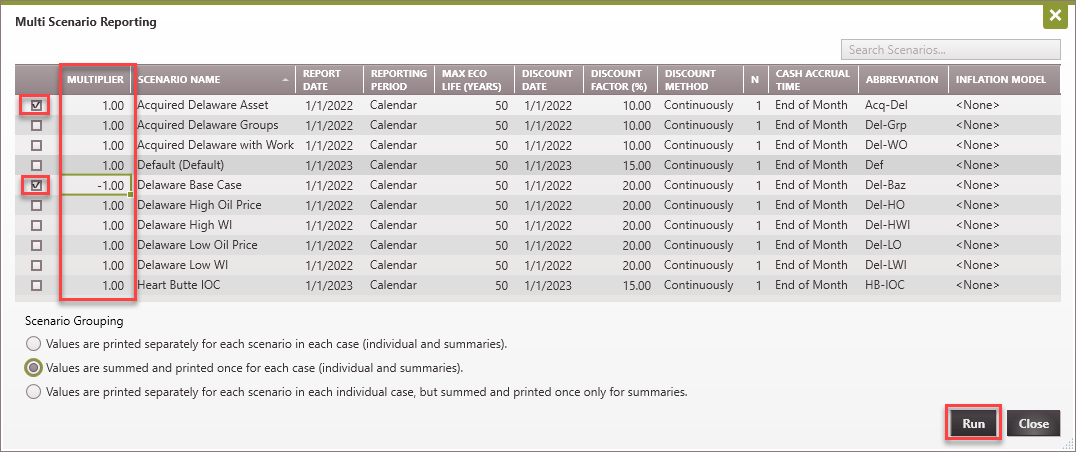 Report - Multi-scenario report options