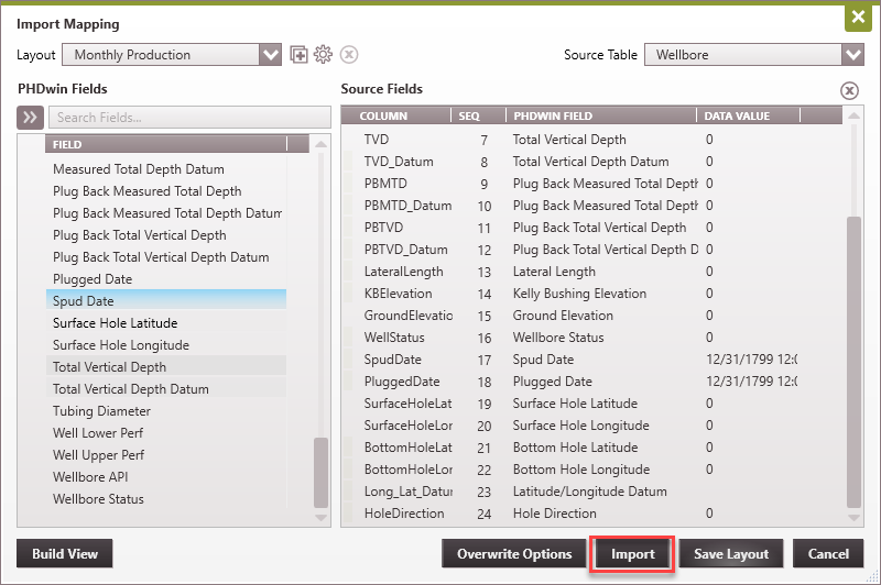 Importing - SQL Server Layout & Mapping