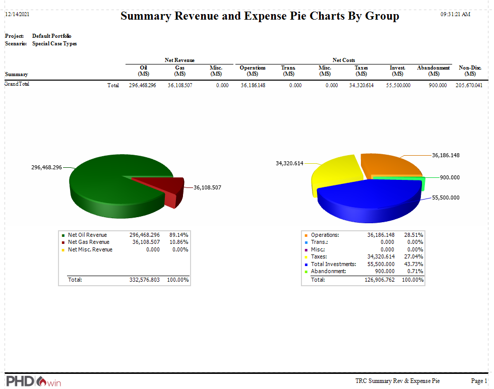 Report - Summary Revenue & Expense Pie report example